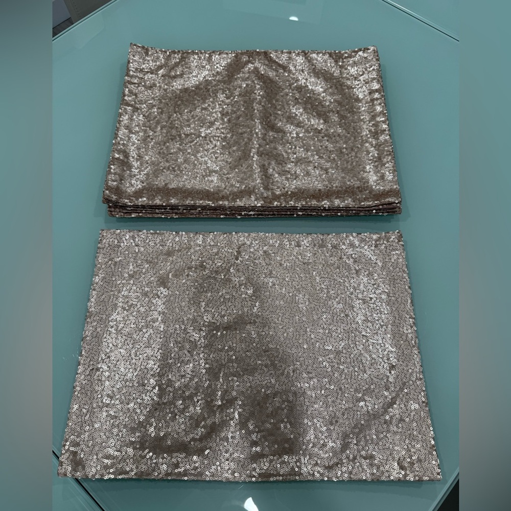 Set of 8 Rose Gold Sequin Placemats 18” x 13”